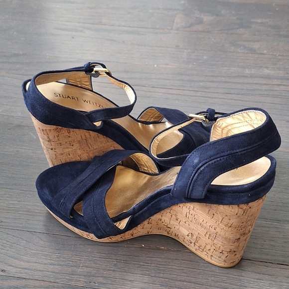 Stuart Weitzman Minky Platform Wedge Sandal Blue 9.5 EUC - Picture 7 of 16